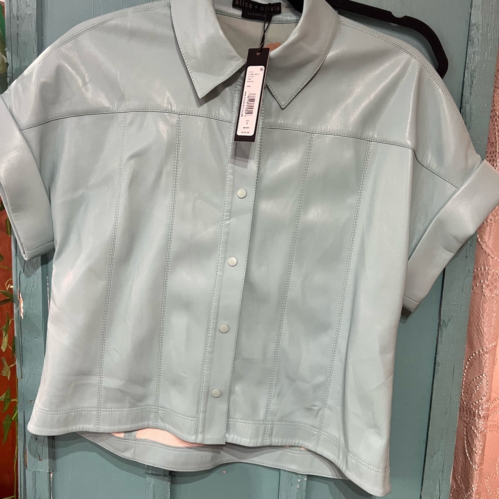 Alice + Olivia Pale Blue Button Down Shirt - Picture 3 of 6